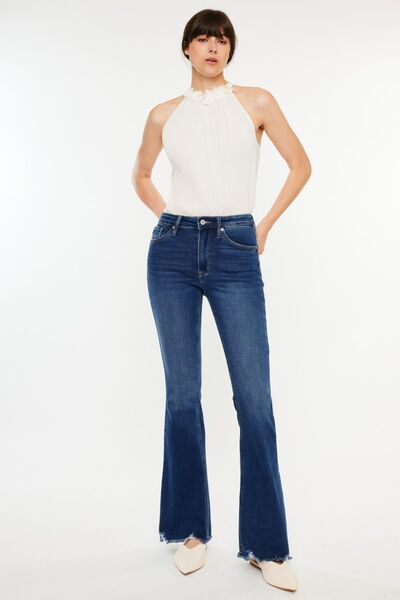 Cat's Whiskers Raw Hem Flare Jeans