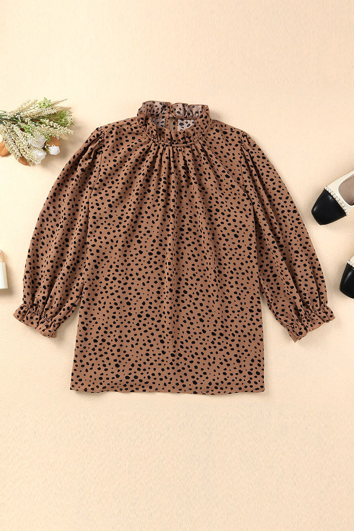 Animal Print Ruffle Collar Flounce Sleeve Blouse