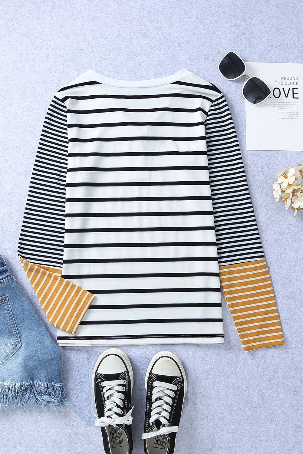 Striped Buttoned Long Sleeve Top