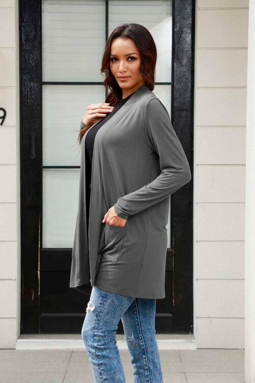 Full Size Open Front Long Sleeve Cardigan with Pockets