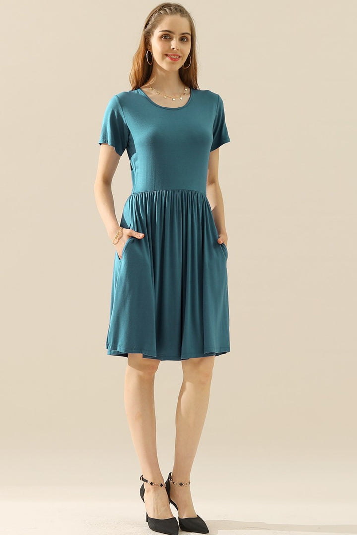 Ruched Midi Dress - Ruched Dress with Pockets | Elegant Lioness