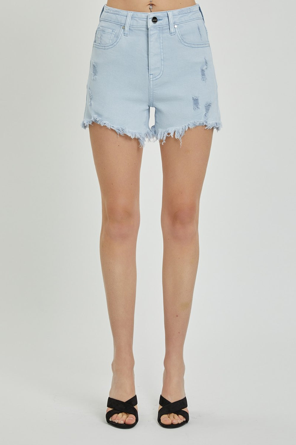 Full Size High Rise Distressed Detail Denim Shorts