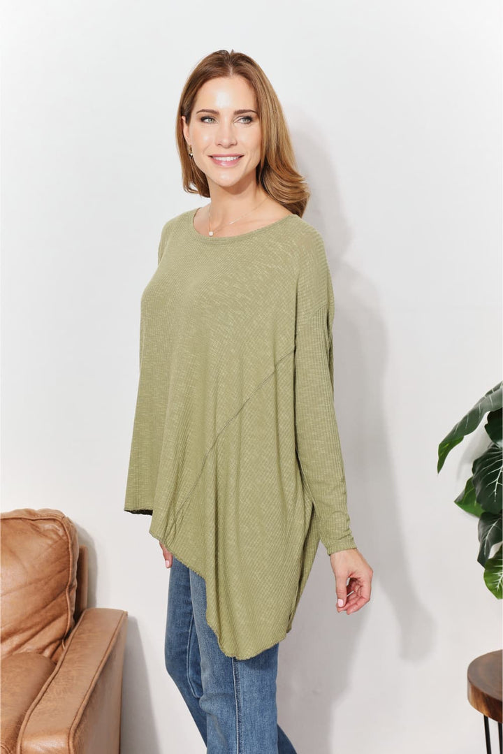 Full Size Oversized Super Soft Rib Layering Top with a Sharkbite Hem and Round Neck
