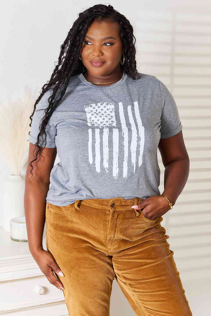 US Flag Graphic Cuffed Sleeve T-Shirt