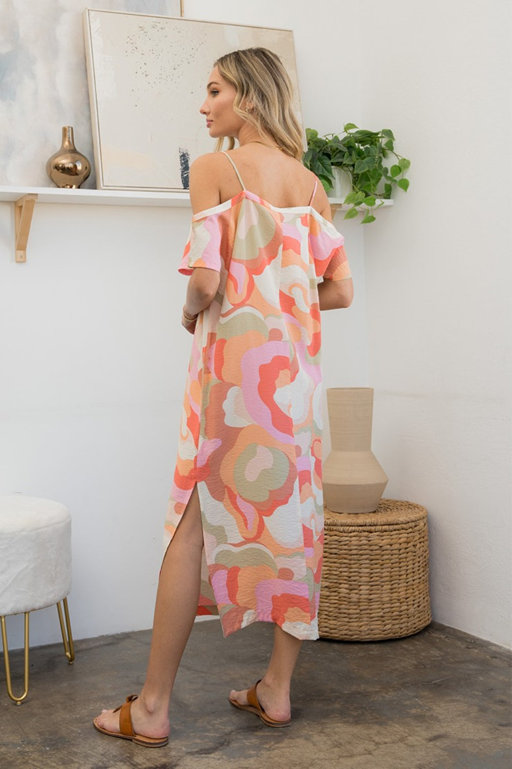Full Size Printed Side Slit Midi Dress