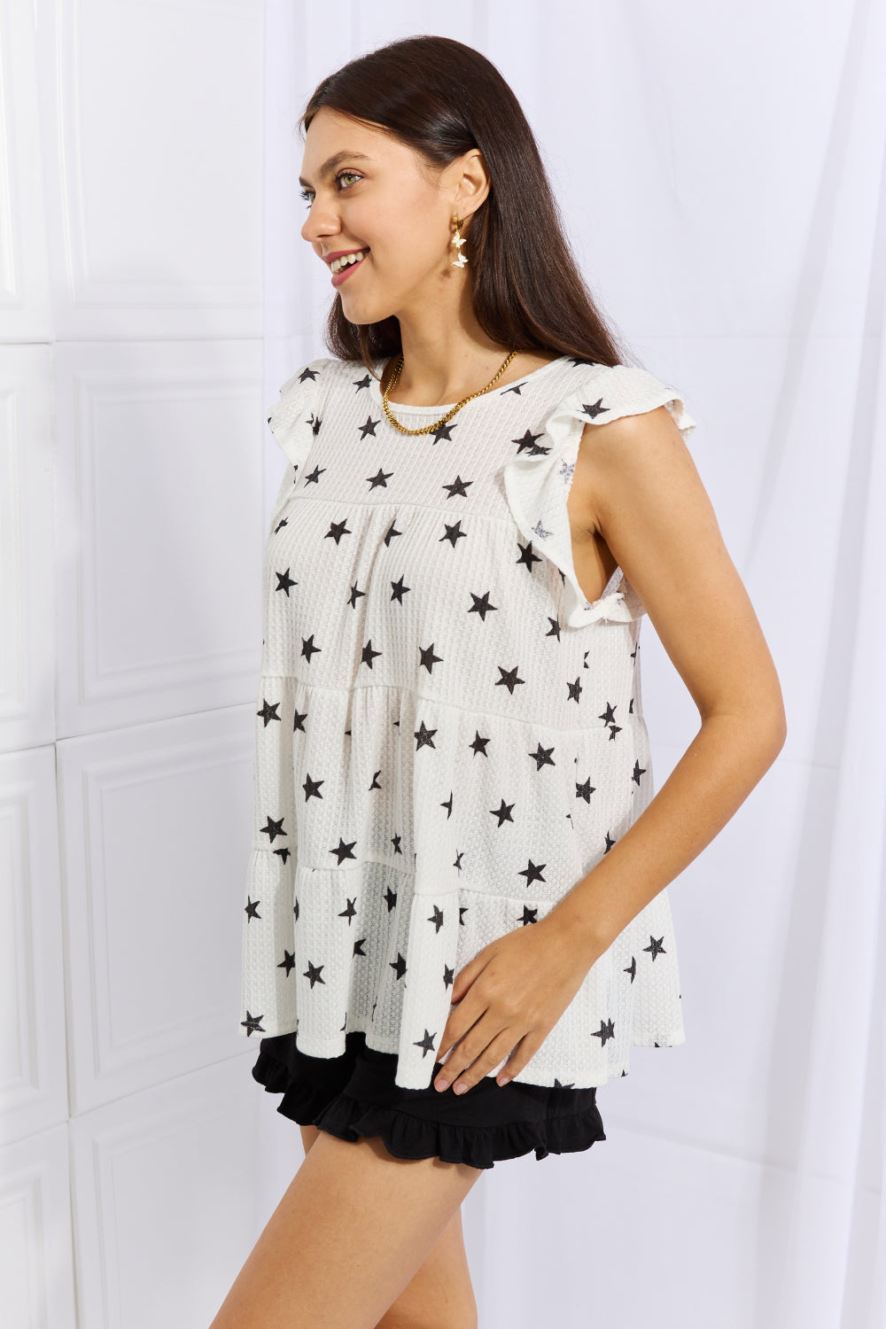 Shine Bright Full Size Butterfly Sleeve Star Print Top