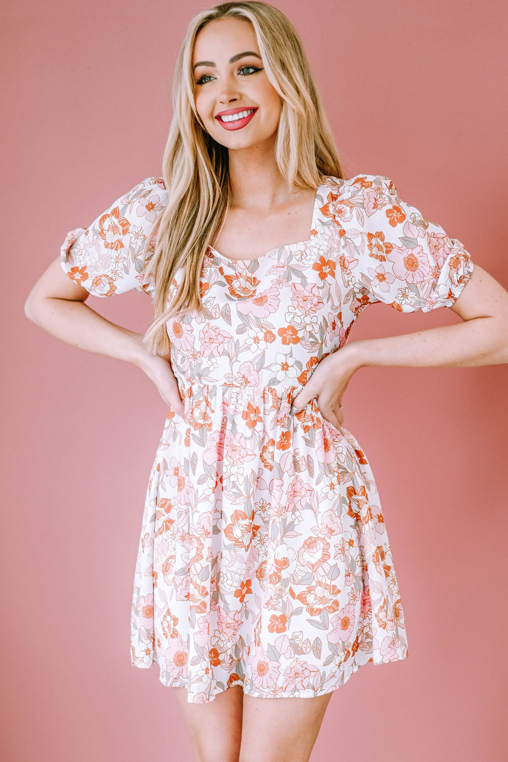 Floral Tie-Back Puff Sleeve Dress