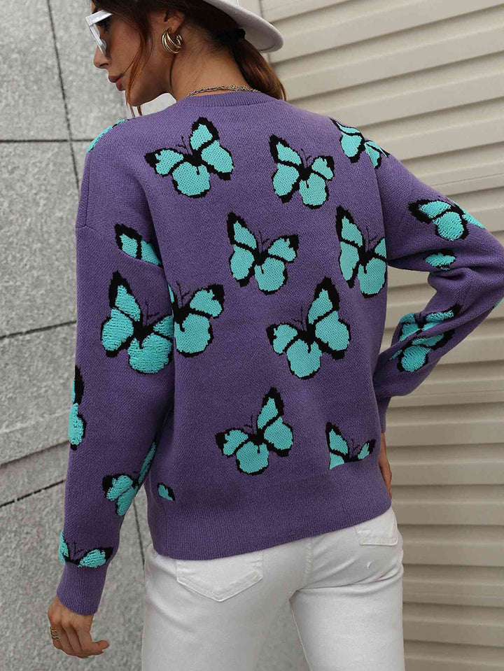 Woven Right Butterfly Dropped Shoulder Crewneck Sweater